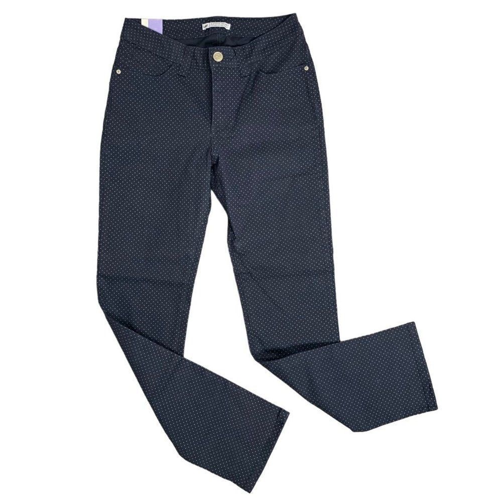 Lee Slender Secret Straight Leg Jeans 10 Blue Polka Dot Mid Rise Stretch NEW